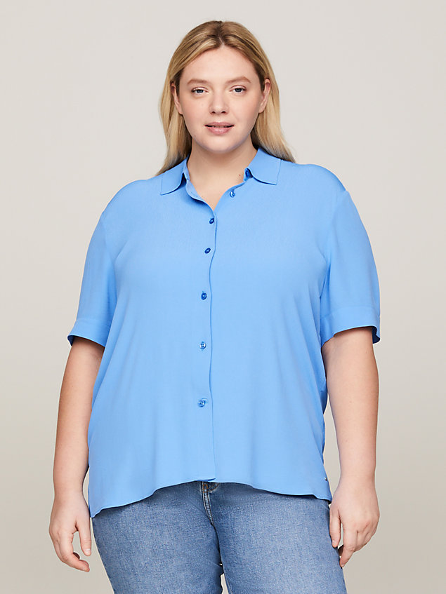 blue curve essential fluid relaxed short sleeve shirt for women tommy hilfiger