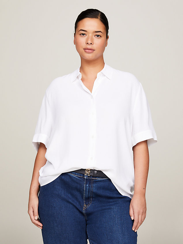 white curve essential fluid relaxed short sleeve shirt for women tommy hilfiger