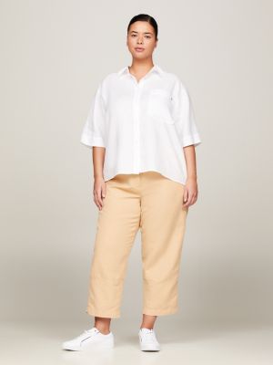 white curve relaxed fit kurzarm-bluse aus leinen für damen - tommy hilfiger