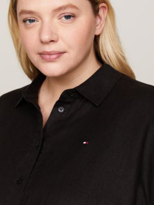 black curve relaxed fit kurzarm-hemdkleid aus leinen für damen - tommy hilfiger