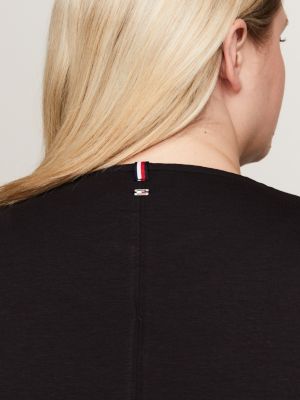 black curve fit-and-flare-kleid in midi-länge für damen - tommy hilfiger