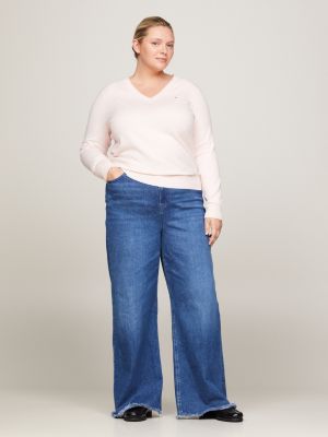 pink curve jerseypullover mit v-ausschnitt für damen - tommy hilfiger