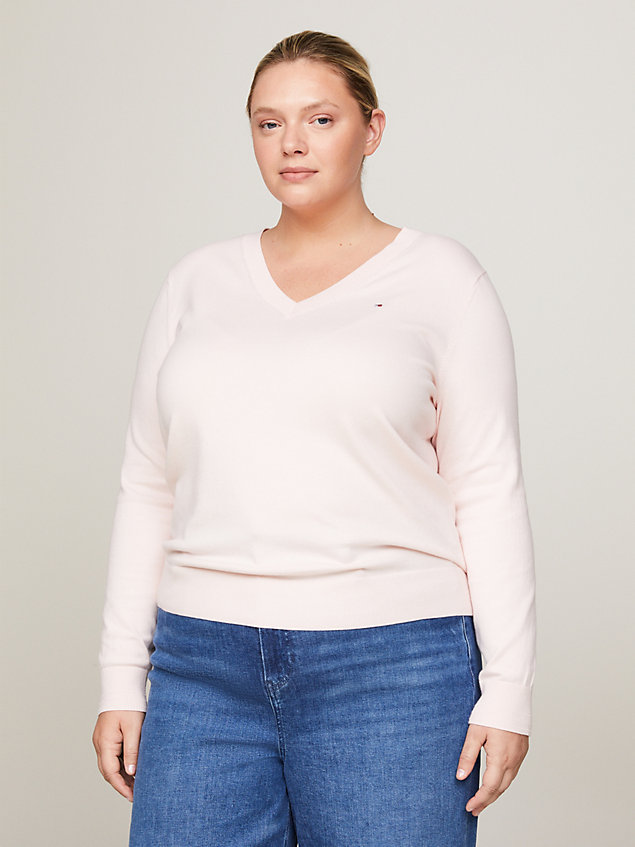 pink curve jersey-pullover mit v-ausschnitt für damen - tommy hilfiger