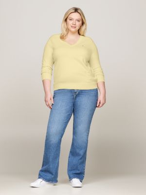 pullover curve in jersey con scollatura a v giallo da donne tommy hilfiger