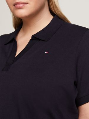 abito polo midi curve con scollatura a v blu da donne tommy hilfiger