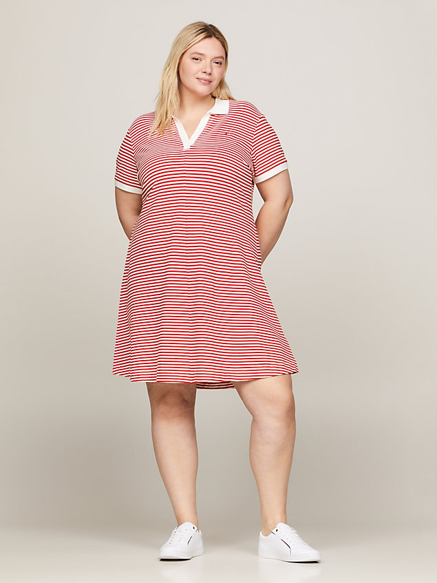 red curve stripe open placket polo dress for women tommy hilfiger