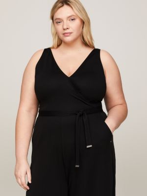 black curve slim fit jumpsuit mit v-ausschnitt für damen - tommy hilfiger