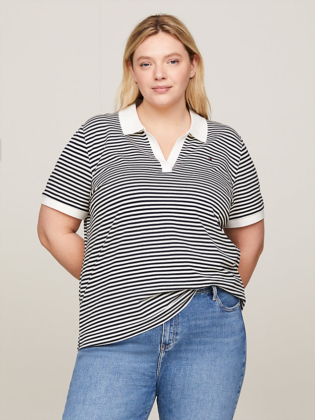 white curve stripe relaxed fit polo for women tommy hilfiger