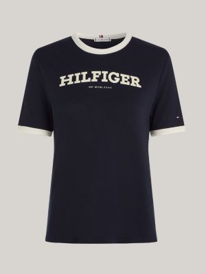 Curve Hilfiger Monotype Flocked Logo T-Shirt | Blue | Tommy Hilfiger