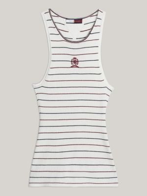 canotta in maglia con micromotivo intrecciato bianco da donne tommy hilfiger