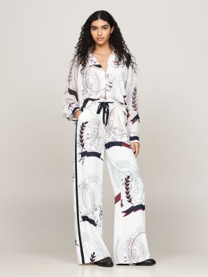 Crest Print Relaxed Pyjama Bottoms White Tommy Hilfiger