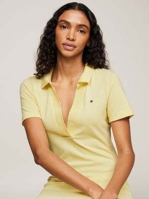 yellow slim open v-neck polo dress for women tommy hilfiger