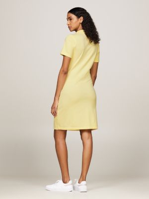 yellow slim open v-neck polo dress for women tommy hilfiger