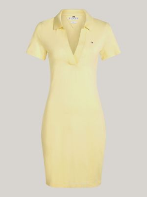 yellow slim open v-neck polo dress for women tommy hilfiger