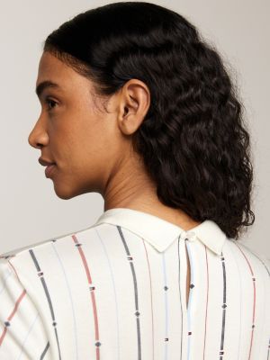 weiß midi-polokleid mit foulard-print und falten für damen - tommy hilfiger