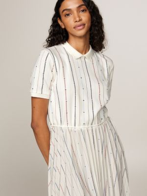 abito polo midi plissettato con bandierine bianco da donne tommy hilfiger