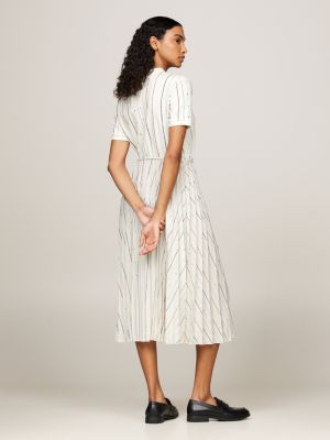 weiß midi-polokleid mit foulard-print und falten für damen - tommy hilfiger