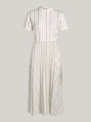 weiß midi-polokleid mit foulard-print und falten für damen - tommy hilfiger