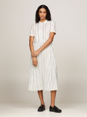 Foulard Flag Stripe Pleated Midi Polo Dress