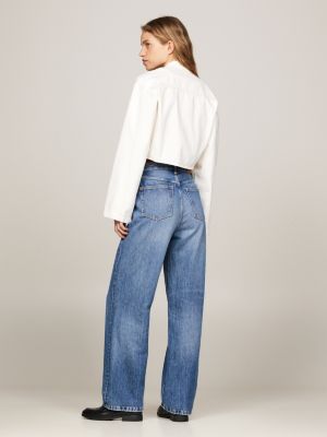 white cropped relaxed denim bomber jacket for women tommy hilfiger