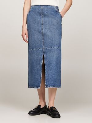 Jupe midi moulante en denim taille haute Bleu Tommy Hilfiger