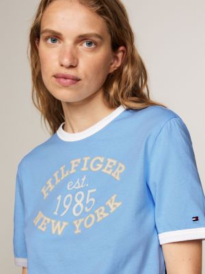 blue varsity logo contrast trim t-shirt for women tommy hilfiger