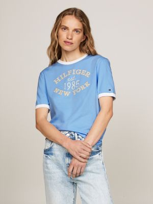 blue varsity logo contrast trim t-shirt for women tommy hilfiger