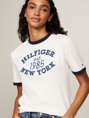 white varsity logo contrast trim t-shirt for women tommy hilfiger