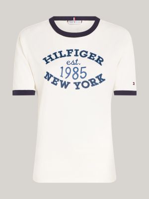 white varsity logo contrast trim t-shirt for women tommy hilfiger