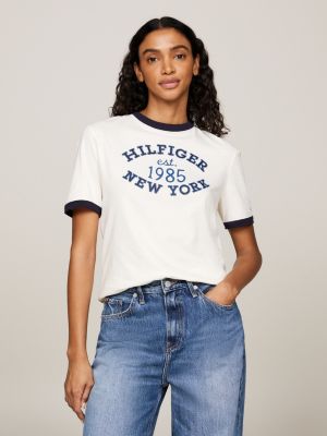 white varsity logo contrast trim t-shirt for women tommy hilfiger