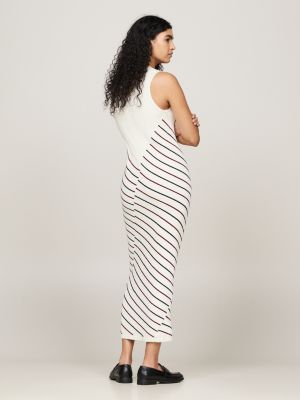 Crest Global Stripe Sleeveless Cable Sweater Dress | White Crest Global Stripe Sleeveless Cable Sweater Dress | White