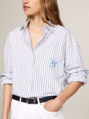 camicia oversize a righe blu da donne tommy hilfiger