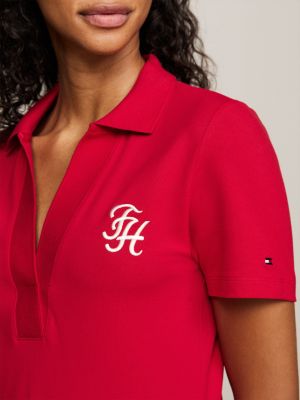 red logo open placket polo dress for women tommy hilfiger