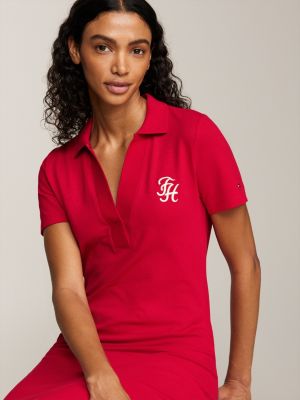 red logo open placket polo dress for women tommy hilfiger