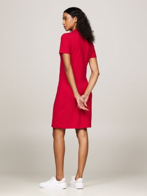 red logo open placket polo dress for women tommy hilfiger