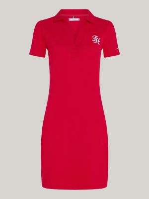 red logo open placket polo dress for women tommy hilfiger