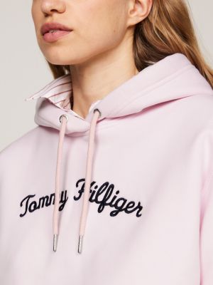 pink logo embroidery hoody for women tommy hilfiger