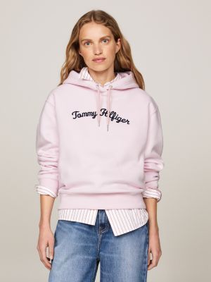 Felpa con cappuccio e logo ricamato Rosa Tommy Hilfiger