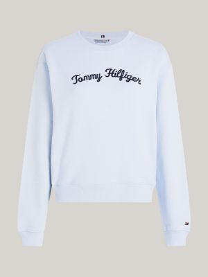 jersey con logo en fuente script bordado azul de mujeres tommy hilfiger