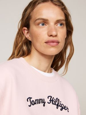 jersey con logo en fuente script bordado rosa de mujeres tommy hilfiger