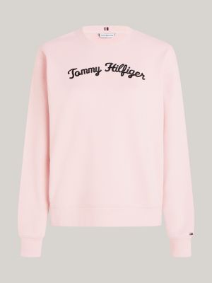 Trui met ronde hals en geborduurd scriptlogo Roze Tommy Hilfiger