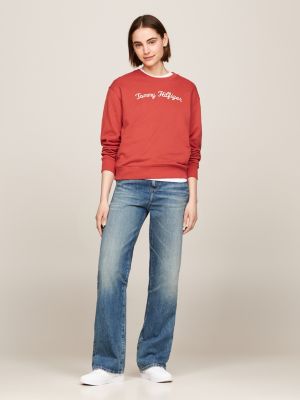 jersey con logo en fuente script bordado roja de mujeres tommy hilfiger