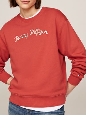 jersey con logo en fuente script bordado roja de mujeres tommy hilfiger