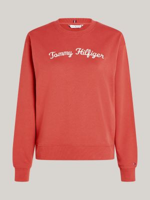 jersey con logo en fuente script bordado roja de mujeres tommy hilfiger