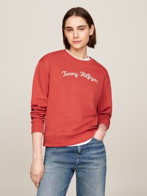 Trui met ronde hals en geborduurd scriptlogo Rood Tommy Hilfiger