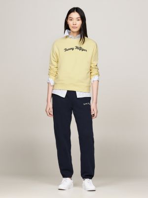 jersey con logo en fuente script bordado amarillo de mujeres tommy hilfiger