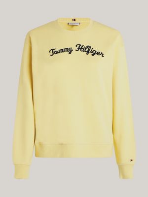 Trui met ronde hals en geborduurd scriptlogo Geel Tommy Hilfiger