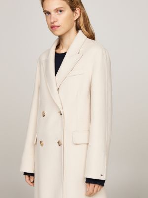 beige double breasted relaxed coat for women tommy hilfiger