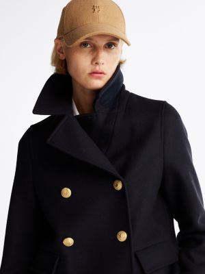 blue double faced relaxed peacoat with cashmere for women tommy hilfiger