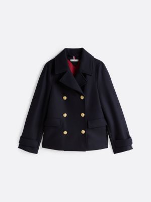 blue double faced relaxed peacoat with cashmere for women tommy hilfiger